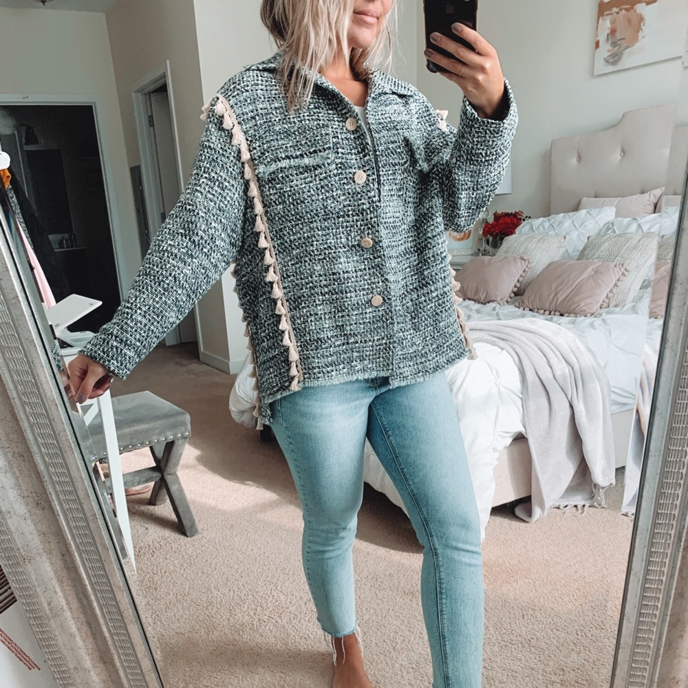 Zara Tweed Tassel Fringe Blazer Jacket